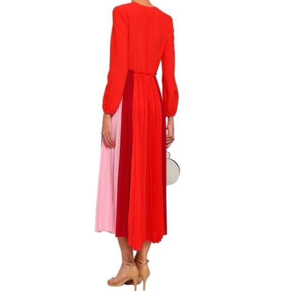 Maje Reona Color Block Pleated Shirt Dress Red & Pink Size 3 - Picture 10 of 10